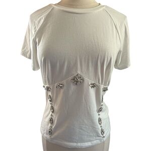 Del ra White t-shirt Top Embellished Size Large